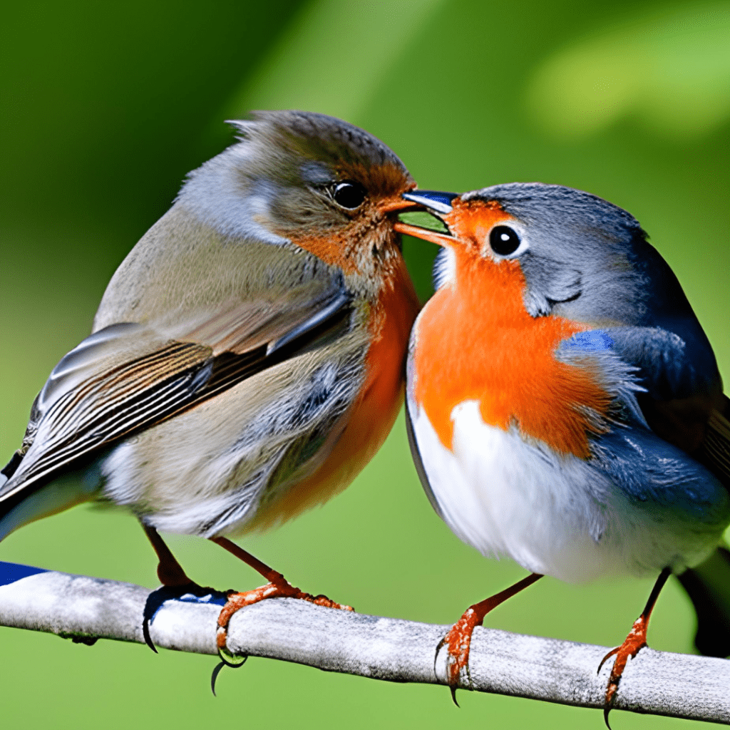 two robins kissing in a tree