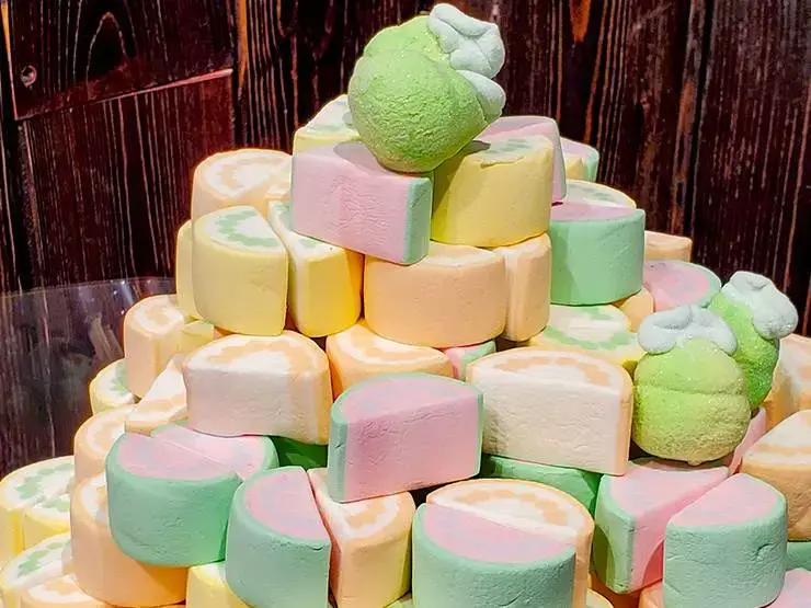 A stack of colorful marshmallows