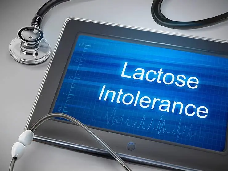 Lactose intolerance written on a tablet device