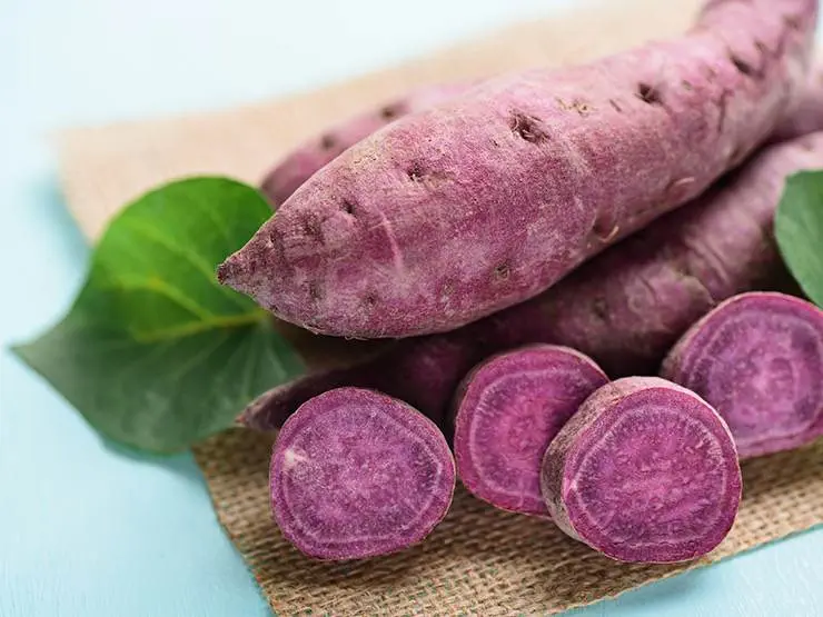 Slices of raw purple sweet potatoes