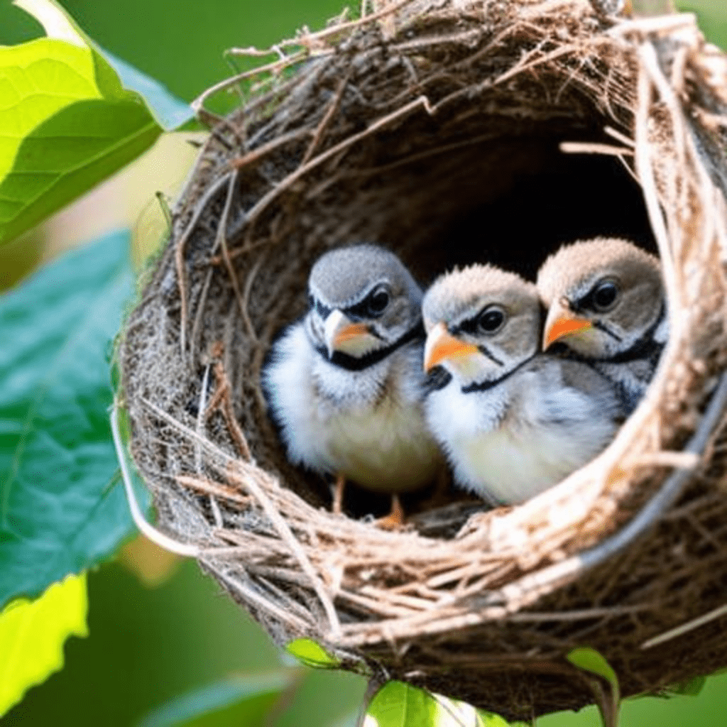 three baby birds sitting at the end of the nest